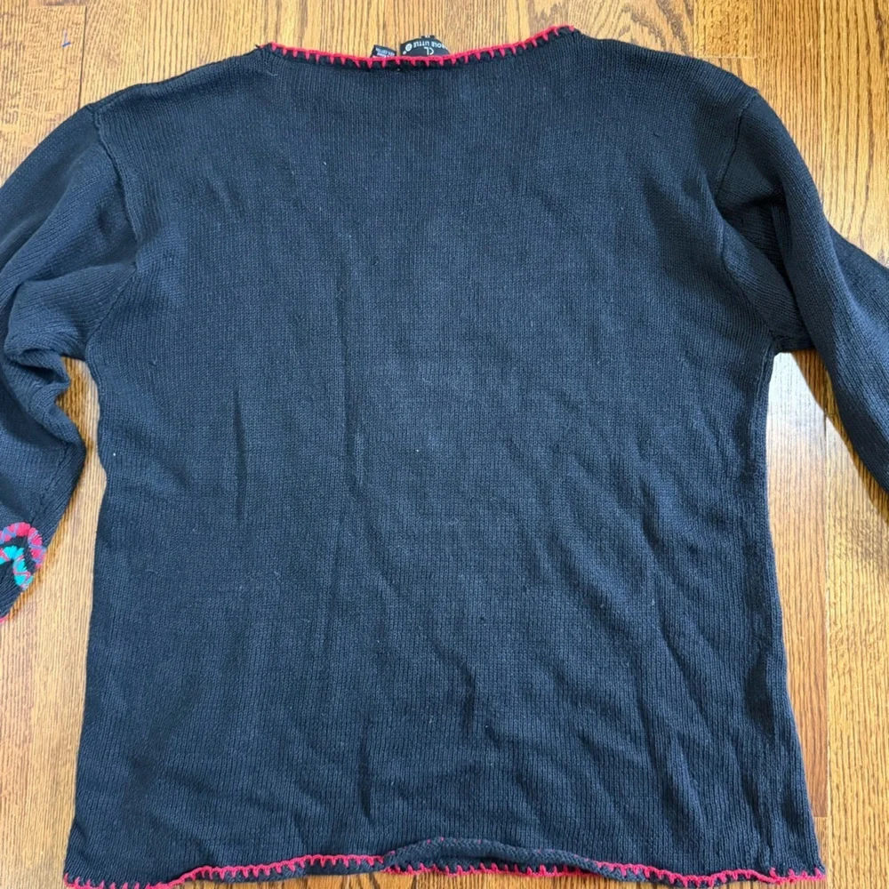 Carole Little Vintage Black Embroidered Bedazzled Sweater 3/4 Sleeve Size 1X